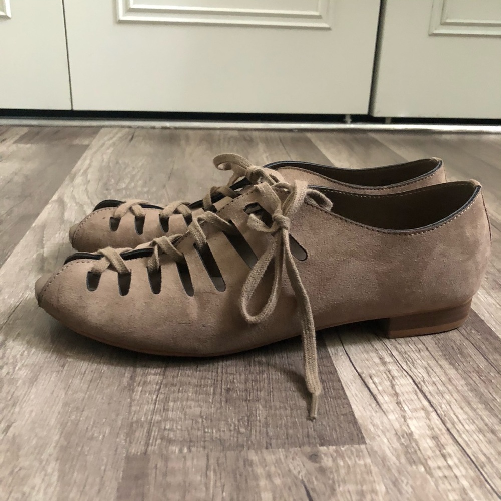 **CLOSING BUY ONE GET ONE** MIA Micro Suede Lace Up Flats Small Heel Peep Toe